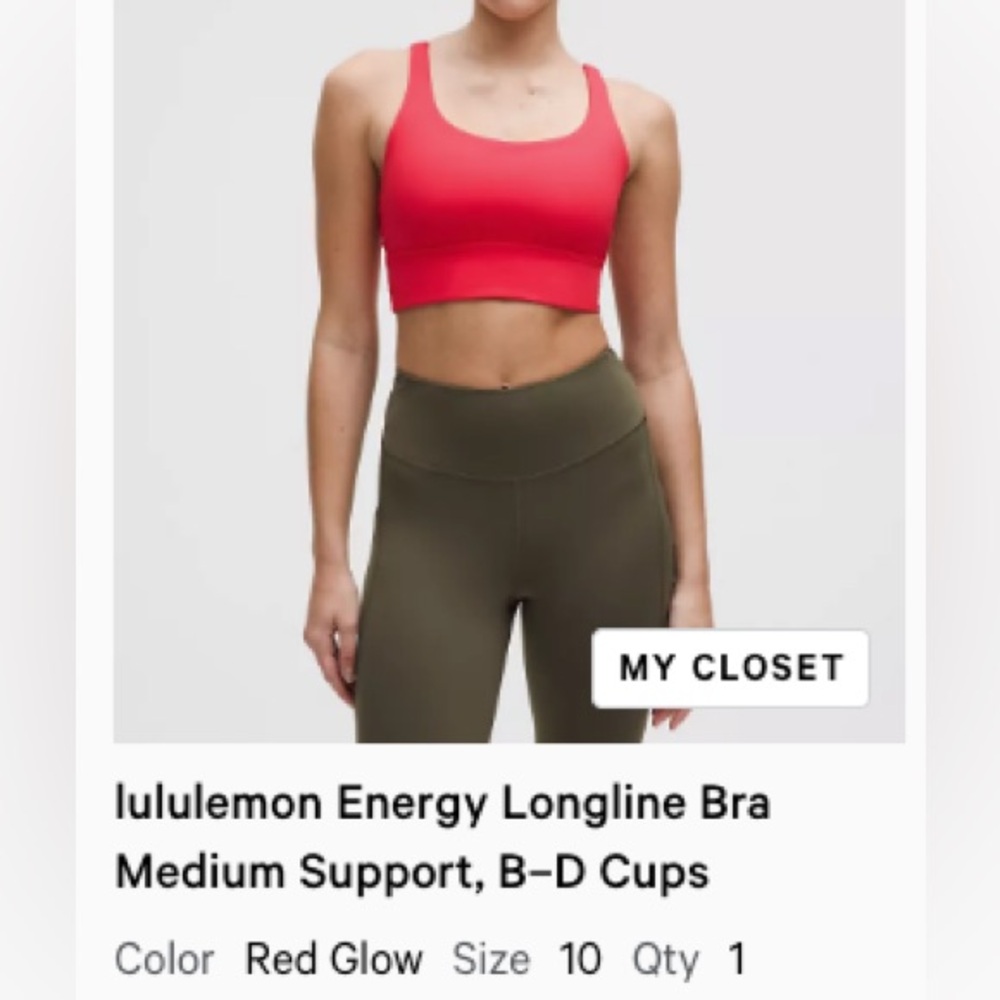 lululemon athletica Sports Bra - “red glow”  size 10